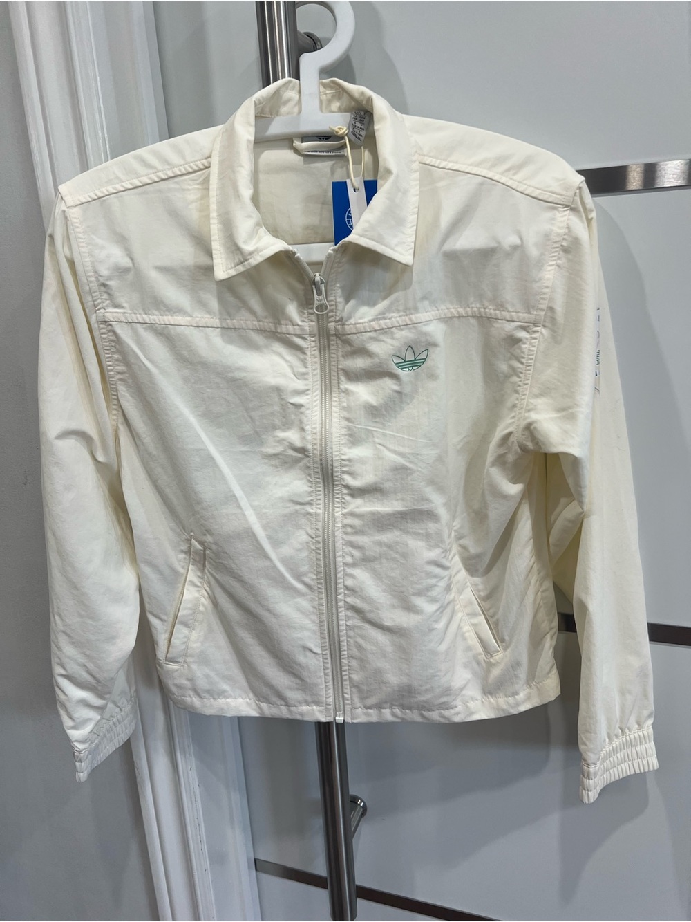 adidas Originals Off White Jacket with Green Trefoil Logo